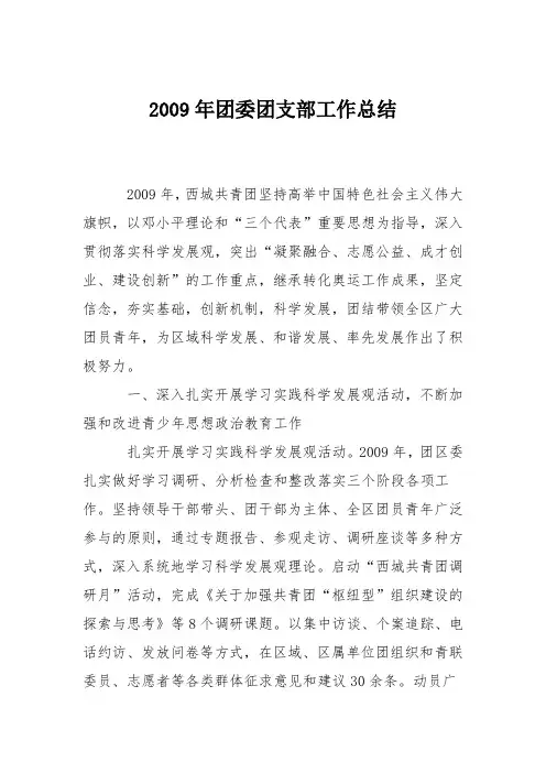 2009年团委团支部工作总结
