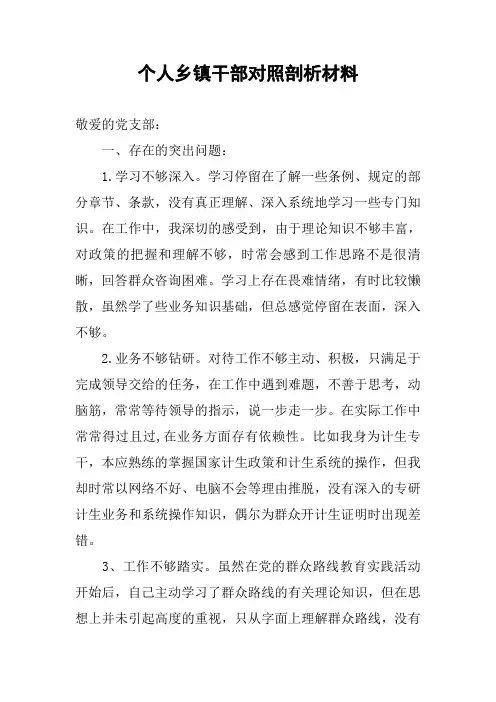 个人乡镇干部对照剖析材料