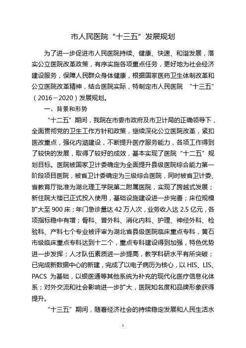 医院十三五规划