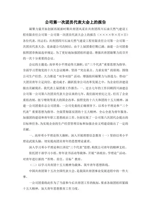 最新-公司第一次团员代表大会上的报告 精品