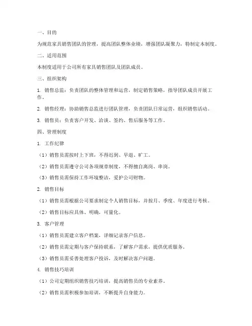 家具销售团队管理制度模板