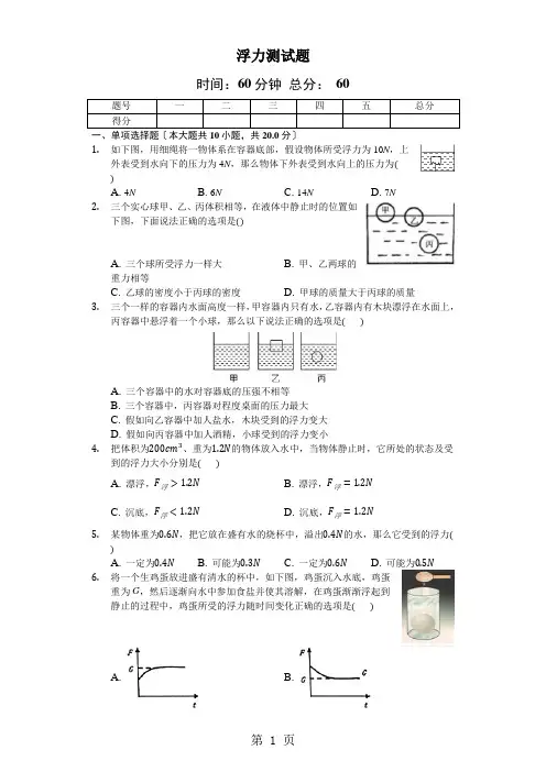 沪科版八年级物理第九章《浮力》测试题(含答案)