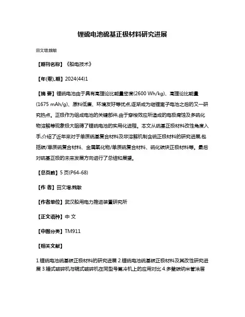 锂硫电池硫基正极材料研究进展