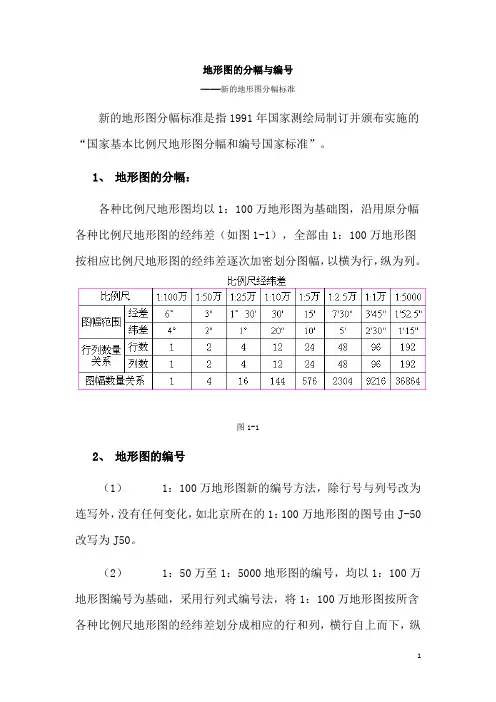 新的地形图分幅标准