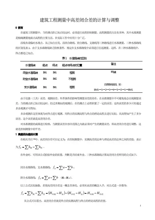高差闭合差计算原理