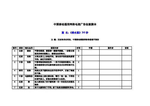 中国移动通信网络电视广告创意脚本