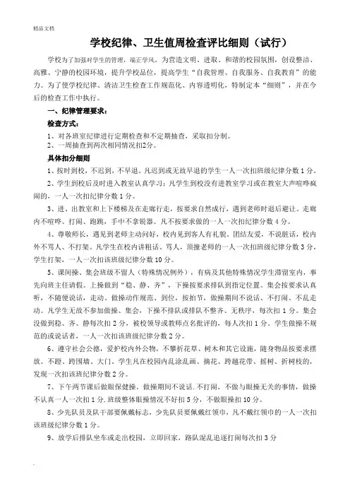 学校纪律、卫生检查细则及表格