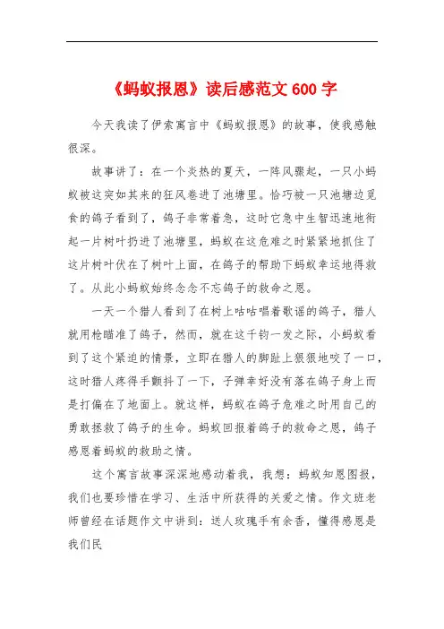 《蚂蚁报恩》读后感范文600字