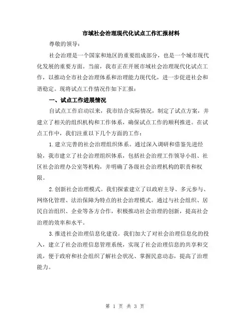 市域社会治理现代化试点工作汇报材料
