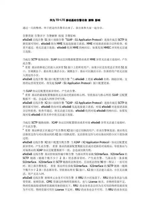 华为 LTE移动基站告警名称 解释 影响