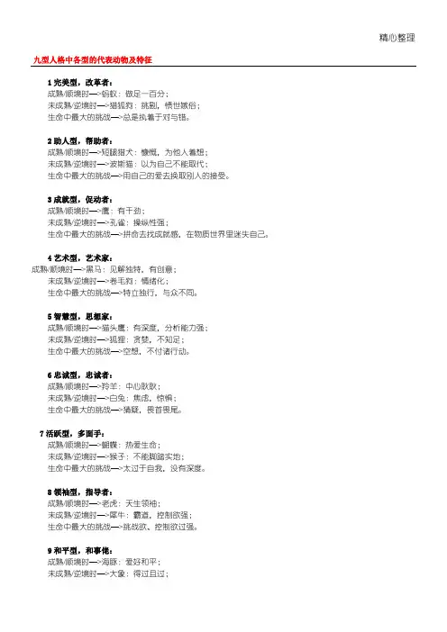 九型人格中各型的代表动物及特征