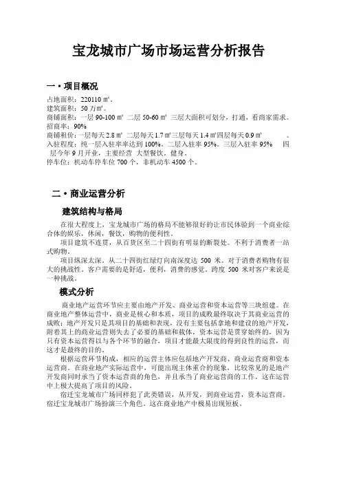 宝龙城市广场市场运作分析报告