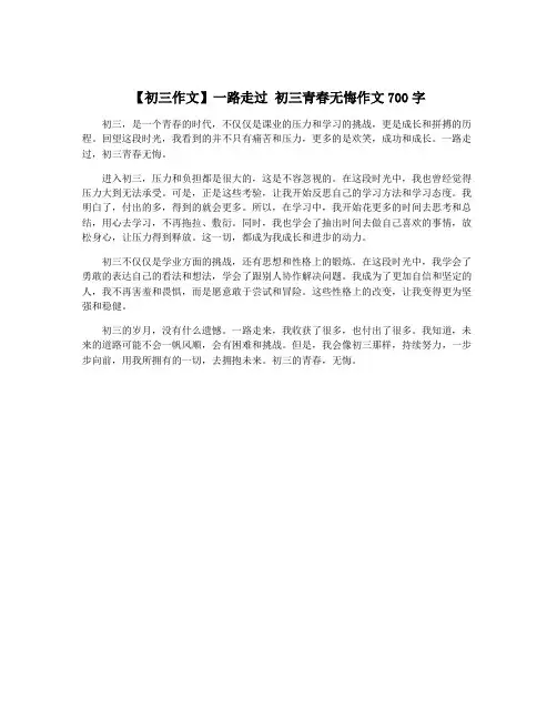 【初三作文】一路走过 初三青春无悔作文700字