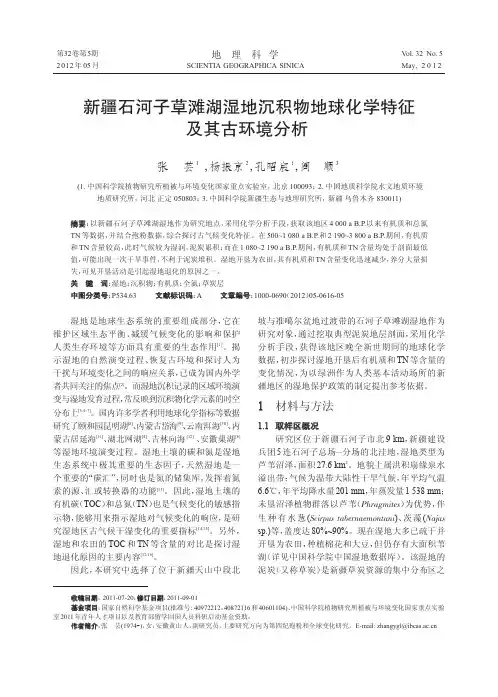 新疆石河子草滩湖湿地沉积物地球化学特征 及其古环境分析