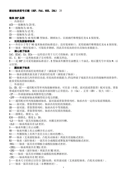 滚动轴承型号后缀(SKF、FAG、NSK、INA)