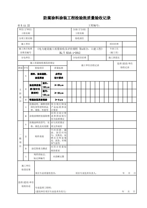 表5.11.22防腐涂料涂装工程检验批质量验收记录