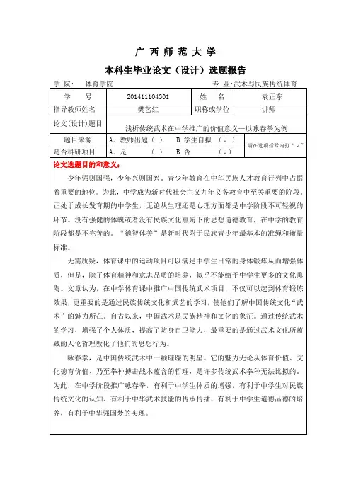 武术文化开题报告