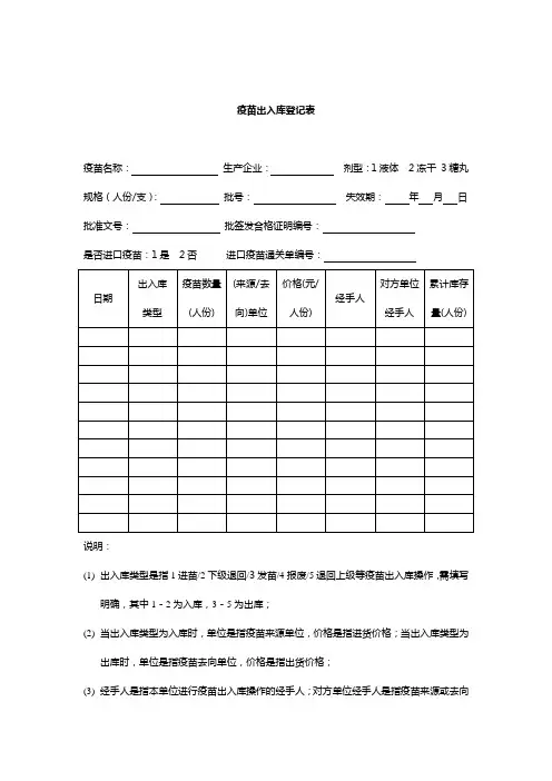 疫苗出入库登记表