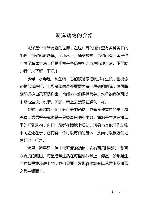 海洋动物的介绍