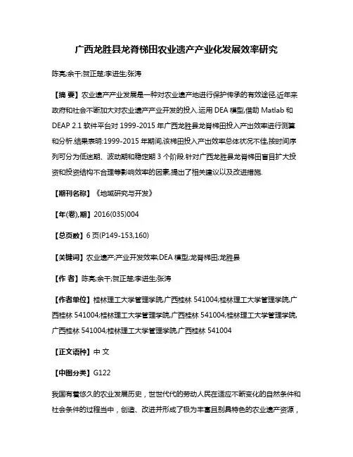 广西龙胜县龙脊梯田农业遗产产业化发展效率研究