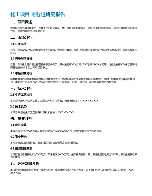 化工项目 可行性研究报告