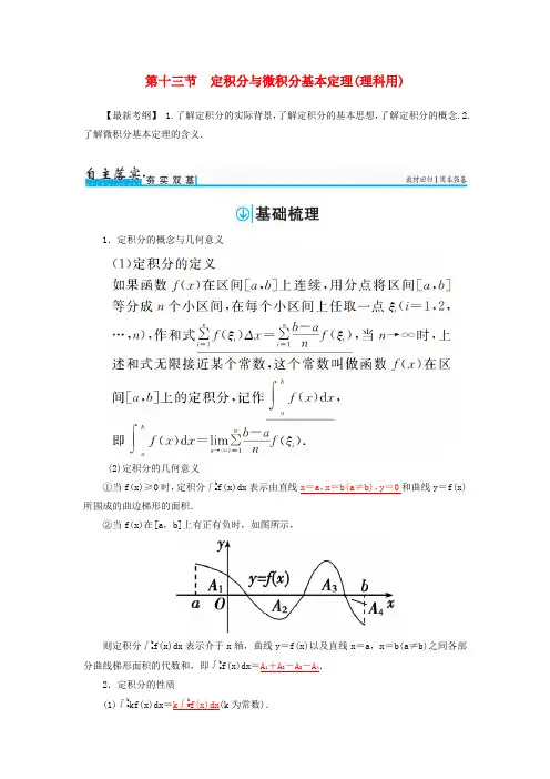 2017版高考数学一轮总复习 第二章 函数、导数及其应用 第十三节 定积分与微积分基本定理(理科用)练习 理