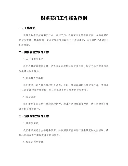财务部门工作报告范例