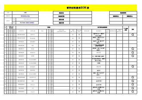 零件材料清单BOM表( PPAP文件)模板