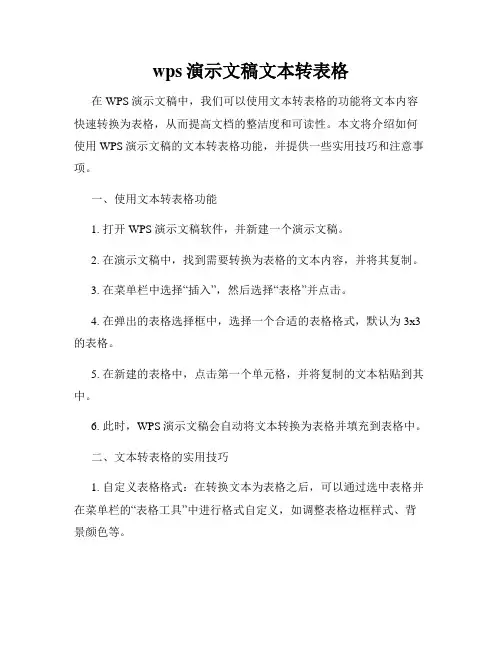 wps演示文稿文本转表格