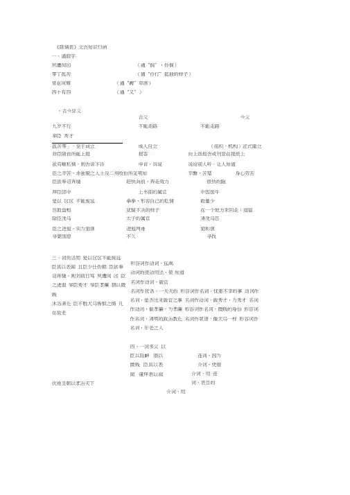 《陈情表》文言知识归纳