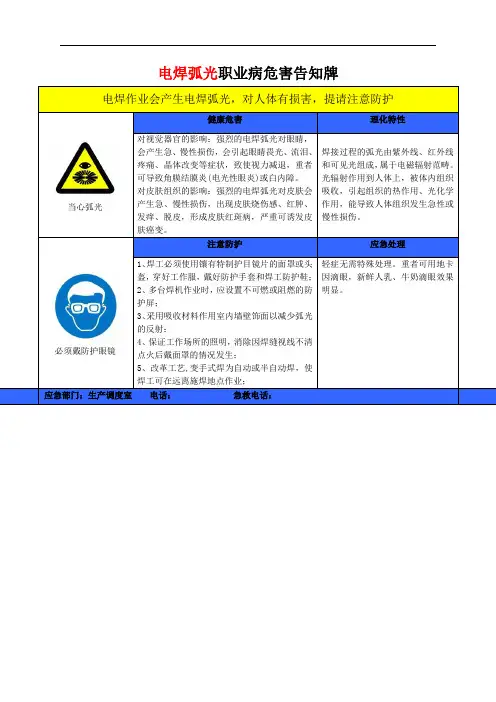 电焊弧光职业病危害告知牌
