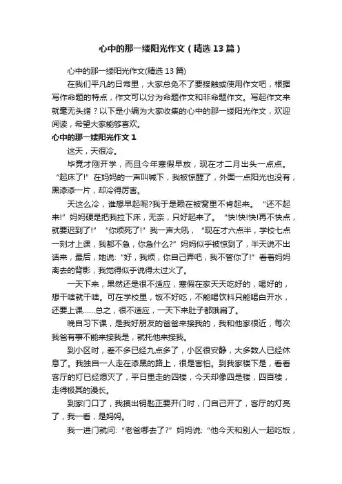心中的那一缕阳光作文（精选13篇）