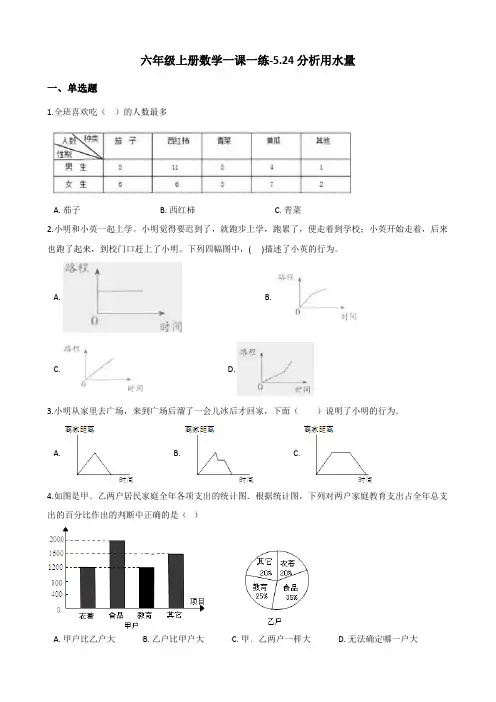六年级上册数学一课一练-5.24分析用水量 浙教版(含答案)