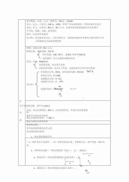 高二物理恒定电流知识点