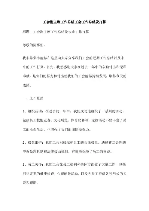 工会副主席工作总结工会工作总结及打算