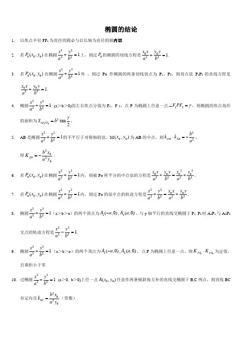 椭圆与双曲线的经典结论