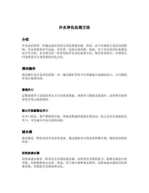 井水净化处理方法