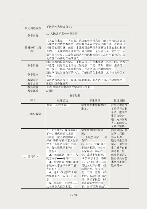 人美版五年级美术下册教案(表格式)