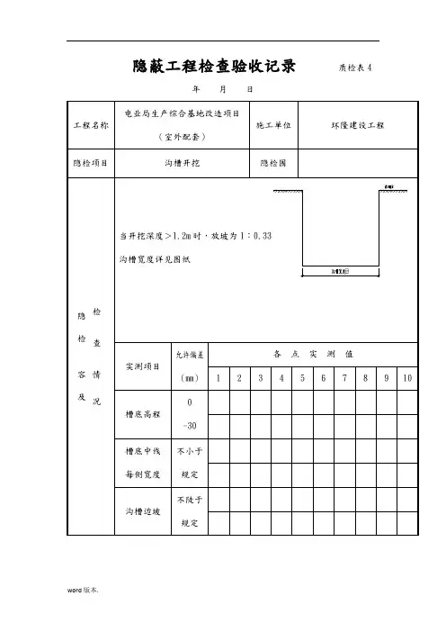 管道隐蔽工程检查验收记录文本