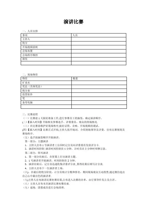 演讲比赛活动方案(含评分表、工作流程、评分细则、各种表格)