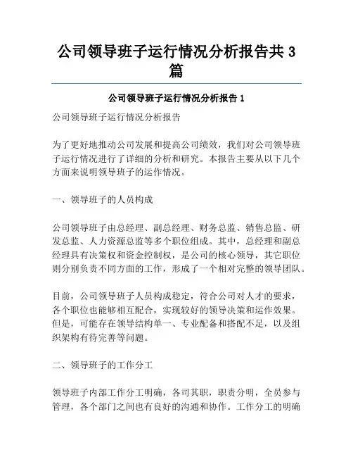 公司领导班子运行情况分析报告共3篇