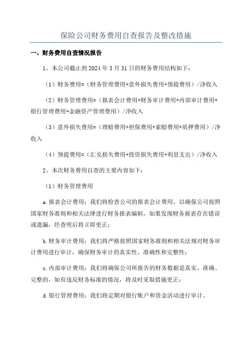 保险公司财务费用自查报告及整改措施