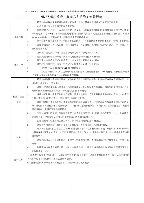 HDPE塑料检查井和成品井的施工安装规范精编版