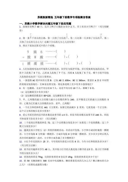 苏教版新精选 五年级下册数学专项检测含答案