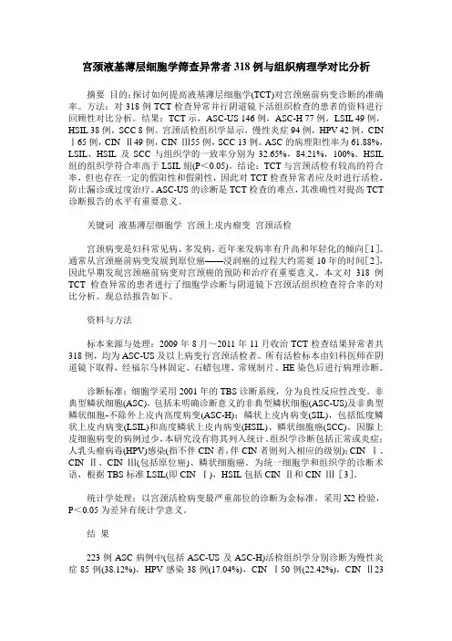 宫颈液基薄层细胞学筛查异常者318例与组织病理学对比分析