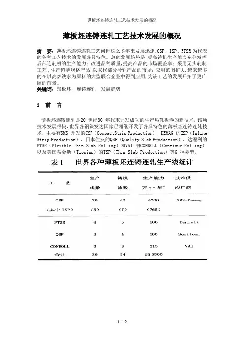 薄板坯连铸连轧工艺技术发展的概况