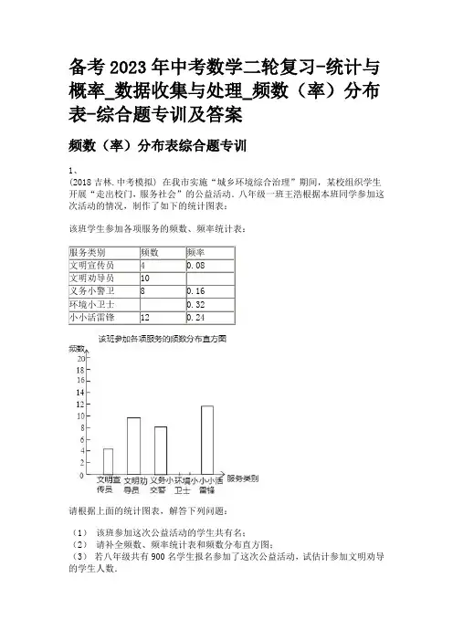 备考2023年中考数学二轮复习-统计与概率_数据收集与处理_频数(率)分布表-综合题专训及答案