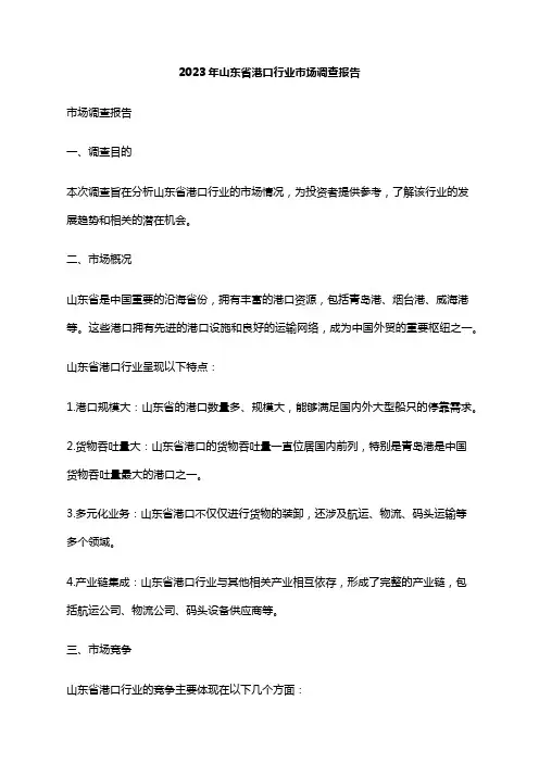 2023年山东省港口行业市场调查报告