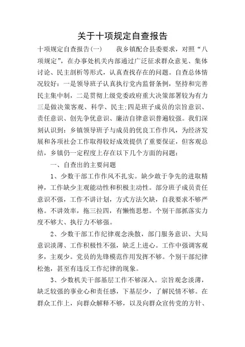 关于十项规定自查报告