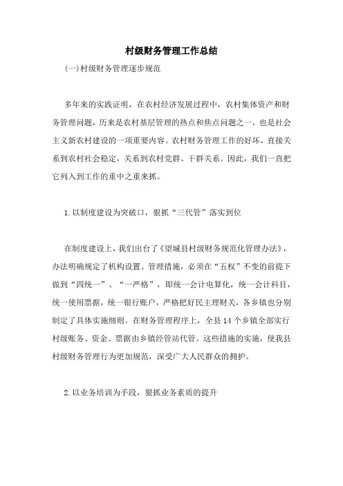 2020年村级财务管理工作总结